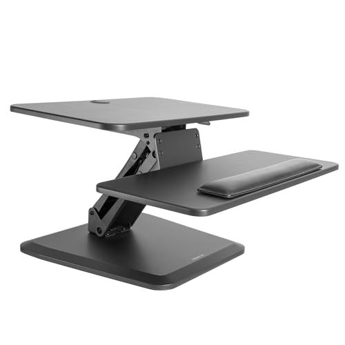 Image of Mount-It! Compact Standing Desk Riser, Height Adjustable Desktop Sit Stand Workstation with Gas Spring, Tabletop Stand Up Desk with Keyboard Tray, Black