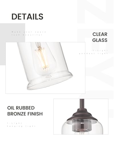 Image of zeyu Farmhouse Hanging Pendant Lights 2 Pack, Modern Pendant Lights Kitchen Island with Clear Glass Shade, Oil Rubbed Bronze Finish, ZSL104MIL-2 ORB