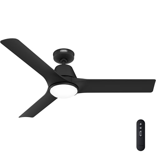 Hunter Fan 52 inch Ceiling Fan with Lights and Remote, Outdoor or Indoor Black Ceiling Fan for Porch, Living Room, Office, Kitchen, Garage (Renewed)