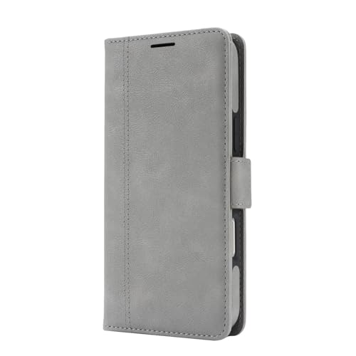 Étui iPhone 17 Air gris en cuir avec rabat magnétique et fentes pour cartes
