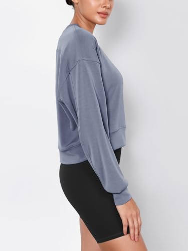 Image of ODODOS Modal Soft Long Sleeve Cropped Sweatshirts for Women Oversized Crew Neck Pullover Crop Top
