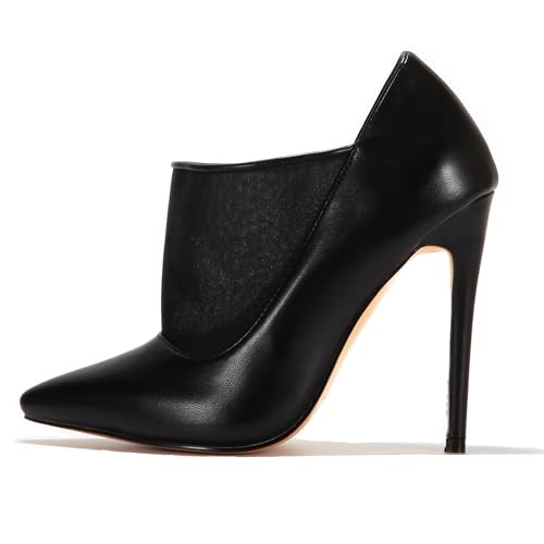 Women Vintage Mesh Pointed Toe Pull on Pumps Stiletto High Heel Elastic Vegan Leather Shoes2