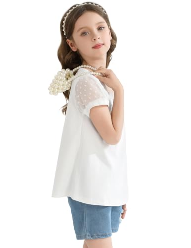 Girls Shirts Puff Short Sleeve Tunic Tops Pleated Square Neck Loose Blouse for Girl Summer Casual Blouse Tee3