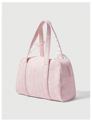 Women's Y2K Corduroy Bow Print Shoulder Bag Heart Zipper Double Handle Underarm Preppy Uniform Bags2