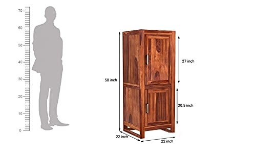 Image of Wooden Wardrobe for Bedroom, Almirah with Double Door & Multiple Shelves Storage, Solid Sheesham Wood, Honey Finish