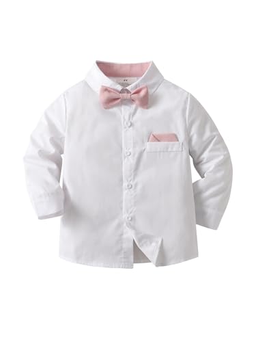 Image of Boarnseorl Baby Boys Pants Sets, Infant Long Sleeve Shirt + Pants + Bow Tie + Suspenders Outfits
