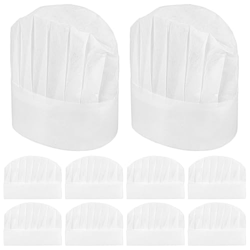 guduling Lot de 10 toques de cuisinier jetables réglables pour enfant - 25 × 18,2 cm - En tissu non tissé - Pour la cuisine, la pâtisserie, le cosplay, les restaurants, la vie de famille - Blanc