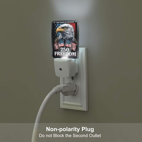 Image of Patriotic Eagle Night Light Set of 2, 250 Years Anniversary Auto Sensor LED Dusk-to-Dawn Nightlights, Plug-in Sensor Lamp for Bedroom Bathroom Kitchen Hallway Stairs Decorative