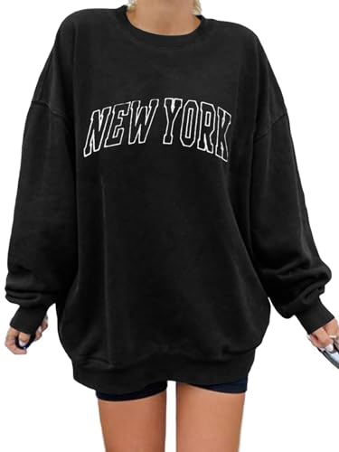 Image of Langwyqu Women's Oversized Sweatshirt Los Angeles California Crewneck Long Sleeve Casual Loose Pullover Tops