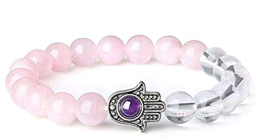 Astroghar Natural Rose Quartz & Clear Quartz Crystal Hamsa Hand Stretch Bracelet for Men & Women (B08WLXWXGF) Amazon Price History, Amazon Price Tracker