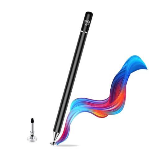 Image of Tukzer Universal Stylus Pen for Smartphone /Tablet /iPad /Pro /Air /iPhone /iOS /Android /All Touch Screens Devices| Fine Point Disc Tip, Lightweight Aluminum Body Magnetic Cap Drawing Writing (Black)