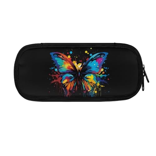Image of Watercolor Butterfly Print Pencil Pouch Pen Bag, Pencil Case Stationery Pouch School Daily Storage Bag for Kids Girls Boys Teenagers, Black