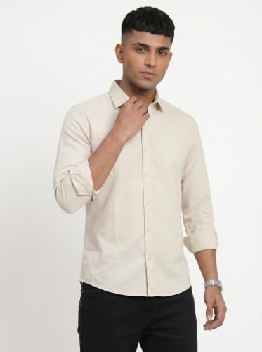 Image of DOXIC Men's Cotton Shirt with Spread Collar Neck Full Sleeves Classic Style Solid Pattern Regular Fit and Standard Length | Formal & Casual Wear Shirts