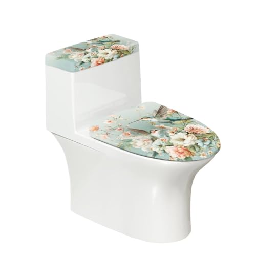 Oamsistay Toilet Cover for Bathroom Hummingbird Floral Toilet Cover Sets Lightweight Toilets Dust Covers Easy to Install Toilet Seat Cover Keep Dust Stain Scratch-Proof Bathroom Accessories