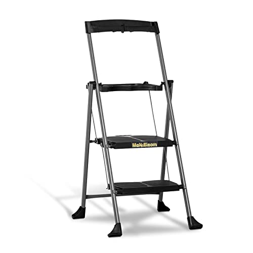 MoNiBloom 2-Step Ladder with 2 Tool Caddy, Lightweight Folding Step Stool with Non-Slip Wide Pedal 331 lbs Capacity Sturdy Ladder for Home Improvement, Black