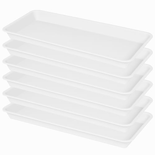 VUWEZ Kunststoff-Pflanztablett, Untersetzer, rechteckig, für drinnen und draußen, Wassertropfschale für Blumentopf, Pflanzgefäß, Fensterbank (15,2 x 27,9 cm, Weiß), 6 Stück