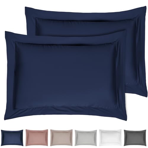 Sleepdown Kissenbezüge, 100% Baumwollsatin, 2 Stück, Oxford-Kissenbezüge, antiallergen, Fadenzahl 300, Luxus-Bettwäsche, Marineblau, 50 x 75 cm