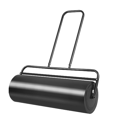 FANTASK Rasenwalze Handwalze 63L, Gartenwalze mit Griff, Ø 30CM, befüllbar mit Wasser/Sand, Schwerlasttrommel Graswalze Trommel, Schwarz