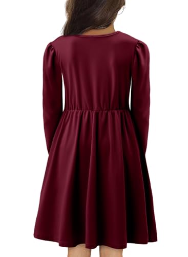 Yoklass Girls Casual Dress Long Sleeve Smocked Cuff Button Loose Fit Dresses 4-13 Years4