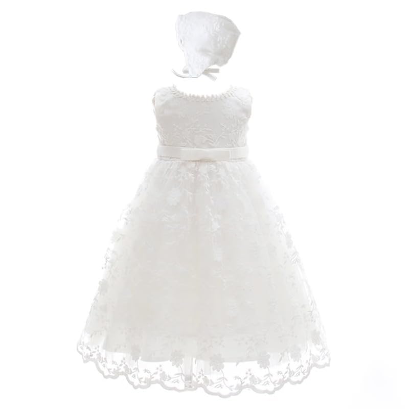 Leideur Vestidos de Bautizo Niñas Largas Blancas Vestidos para Ocasiones Especiales Cumpleaños (3 Meses, Blanca 3)