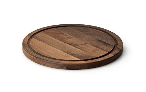 Continenta - Platos para carne con ranura para zumo, madera de nogal, diámetro 28 x 1,8 cm, tabla para servir y hacer pan, vaporera y vetas naturales con aceite