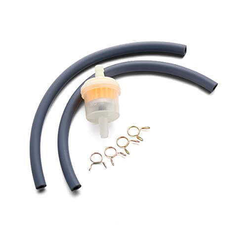 Filtro Gasolina Moto | Filtro de Combustible Universal para Minimoto de Gasolina, Mini Bike, Quad Gasolina, Moto 2T, Pit Bike (1 Filtro, 2 Tubos 8mm, 4 Clips) Cover