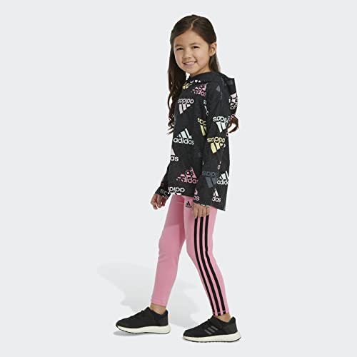 adidas Girl's Long Sleeve Graphic Hooded Tee and Printed Tights Set, Black with Multicolor, 6X4