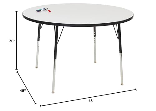Image of Learniture Adjustable Height Dry-Erase Classroom Activity Table for School and Home, Round Activity Table with Whiteboard Top, 48 inch L x 48 inch W x 30 inch H, White