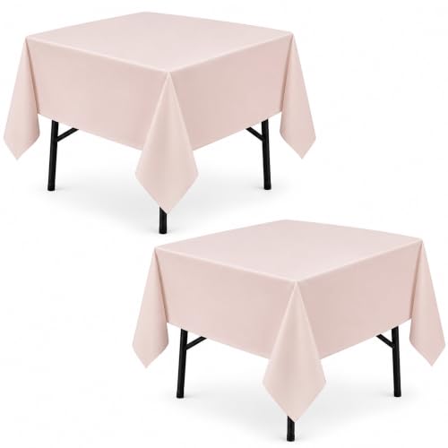 Image of 2-Pack 60x60 inch Dusty Pink Table Cloths, Solid Stain and Wrinkle Resistant Tablecloth, Premium Plain Weave Polyester Fabric Rectangle Table Linen Covers for Hotel, Banquet