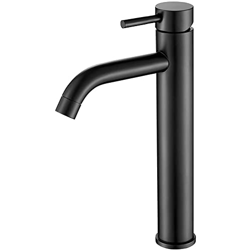 VALAZ Grifo Lavabo Negro Mate Alto Pica | Grifo Monomando Lavabo, Mezclador Agua Fría y Caliente,...