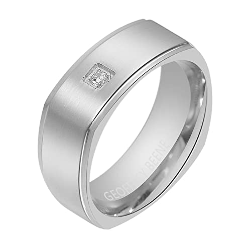 Bague pour homme acier inoxydable zircone cubique large 8 mm Geoffrey Beene