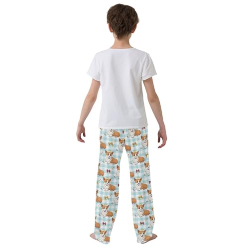 Boys' Pants Cute Dog Corgi Blue Plaid Long Bottoms Jogger Pants Elastic Waist Trousers with Pockets S-XL3