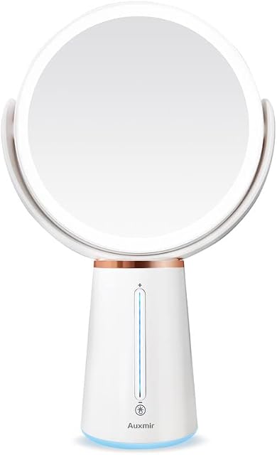 Auxmir Makeup Mirror with Light, 1X / 10X Double-sided Magnifying Mirror, 360° Rotating Rechargeable LED Mirror with 10 Brightness for Makeup, Shaving, Dressing Table, Vanity Desk, White