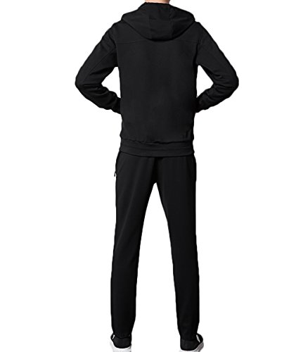 image for INVACHI Men's Casual 2 Pieces Solid Full Zip Hooded Sports Sets Jacket