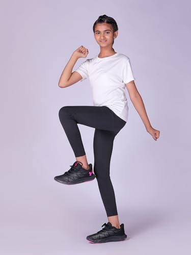 Image of Girls Active Sports Wear Solid Skinny Fit Leggings and T-shirt Polyester Set /Sets For Multi-Sports Gym Yoga Dance Gymnastics & Running(4 TO 14 YRS)