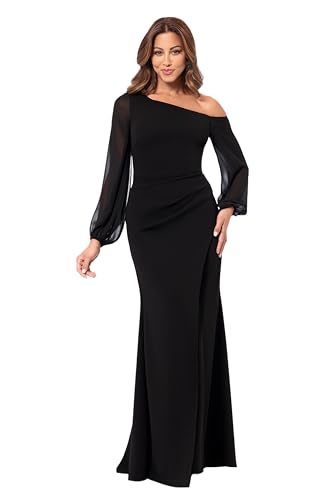 Betsy & Adam Women's Sleeve Off The Shoulder Scuba Long Dress