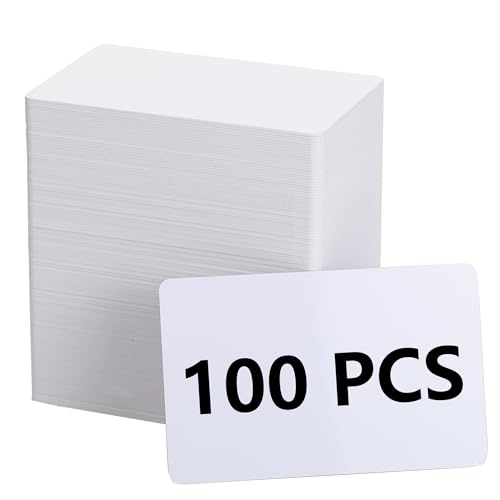 100 Pack Blank White PVC ID Cards - CR80 30 Mil Printable Plastic Badge Cards, Works with Most ID Card Printers for Office & Student Identification