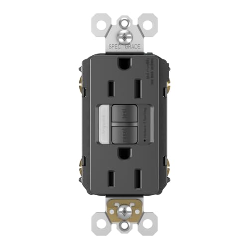 Image of Legrand radiant 1597NTLTRBKCC4 15 Amp Night Light GFCI Self Test Tamper-Resistant Decorator Duplex Outlet with Cool Touch LED, Black (1 Count)