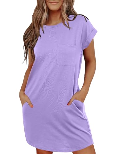 Image of Ekouaer Tshirt Nightgowns for Women Slub-Knit Sleepshirt Soft Night Gown Casual Sleepwear Night Shirt with Pockets S-2XL