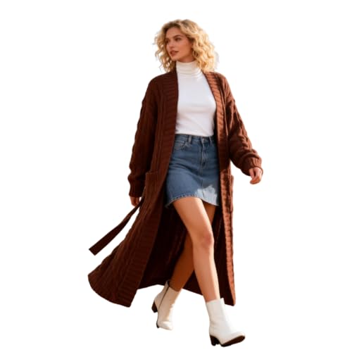 Cardigan tricot femme marron avec poche vêtement d'extérieur doux style mode décontracté