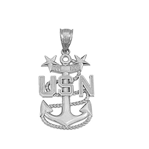 Colgante de plata de ley 925 certificada de la marina de los Estados Unidos Master Chief Petty Officer (MCPO) con servicio militar veterano, Plata esterlina, circonita Cover