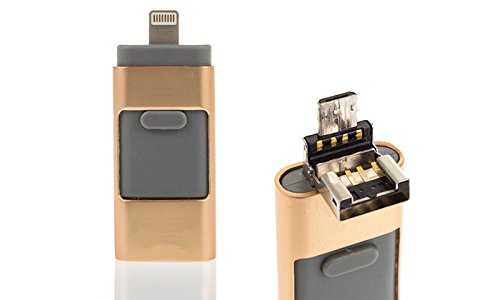 Pendrive OTG 3 en 1, Android/iOS/USB PC y Smartphone (32 GB, Dorado)