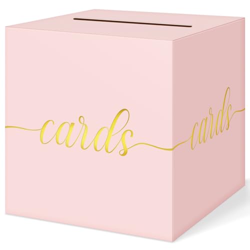 QIKSION Pink Wedding Card Box Gold Foil Gift Card Box for Party Wedding Reception Graduation Birthday Baby Shower Raffle