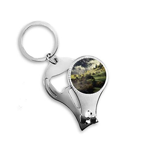 Village Fog Hill Landscape Forest Nail Nipper Ring Key Chain Bottle Opener Clipper