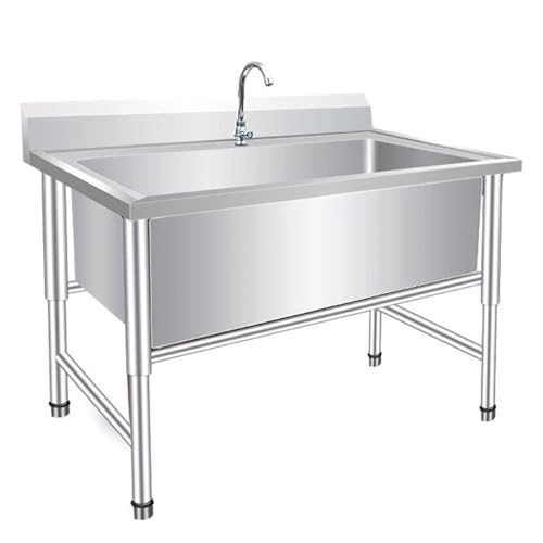 Fregadero For Exteriores Acero Inoxidable Lavandería Fregaderos Industriales Lavabo de Verduras Fregaderos Comercial Pila de Lavar con Grifos Lavabos MultifuncióN Garajes Restaurantes(120X60X80 cm)