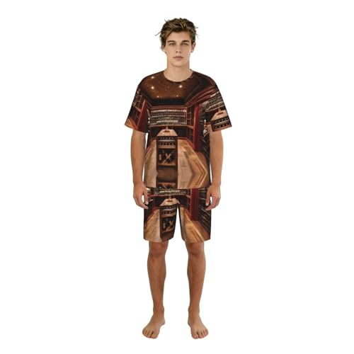 Ensemble de pyjama pour homme imprimé cave à vin rouge en coton doux