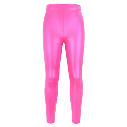 NewL Pantaloni da Ballo per Bambini e Ragazze, da Ginnastica e da Danza Metallizzata Lucida per Costumi da spettacoli (Rosso Rosa, 9-10 Anni)