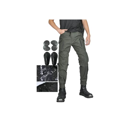 Armored Motorcycle Pants Riding Jeans Unisex All Seasons Waterproof with Adjustable CE Armor (Knee2 Hip2)(Green,XX-Large)
