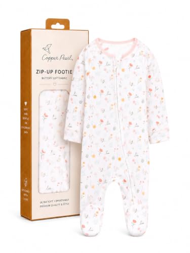 Copper Pearl Zip-Up Footie Baby Pajamas – Soft Newborn Sleep and Play for Boys &amp; Girls, Tag-Free with Two-Way Zipper Baby Sleepers for Newborn - Mabel, 3-6 Months
