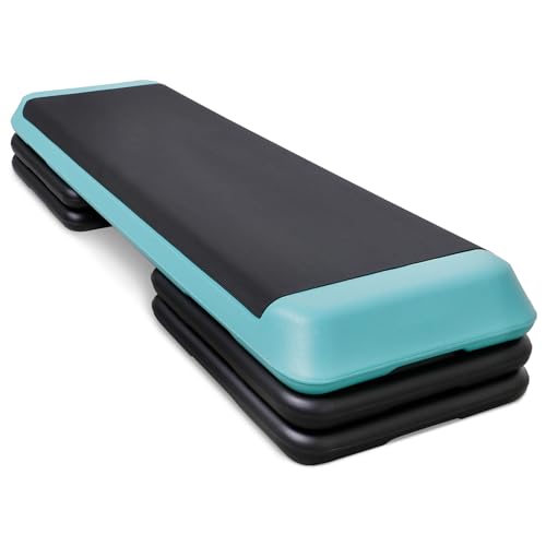JungleA 43 Inch Height Adjustable Workout Aerobic Stepper Exercise Step Platform Riser 3 Levels Adjust 4-6 - 8 Inches for Fitness Strength Training,Turquoise